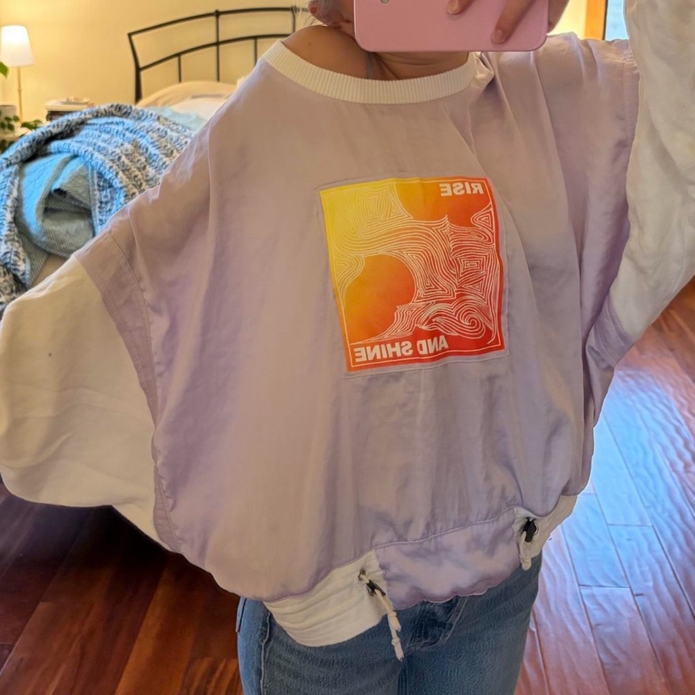 Free People pastel purple and white silky crewneck